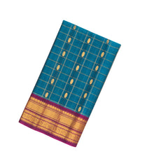 Blue Handloom Gadwal Silk Cotton Saree With Checks & Contrast Border-GA0250