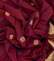 Crimson Handloom Kanchi Cotton Saree With Kolam Buttas & Zari Border