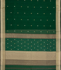 Dark Green Handloom Maheswari Silk Cotton Saree With Buttas-SC4141