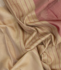 Beige Woven Kora Soft Silk Saree With Stripes & Buttas-SO4740
