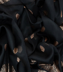 Black Handloom Banarasi Organza Silk Saree With Floral Motifs-BE1402