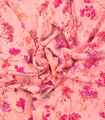 Light Peach Printed Crepe Silk Saree With Floral Motifs-PS0900