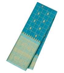 Cyan Handloom Gadwal Silk Saree With Zari Checks & Buttas-GA0306