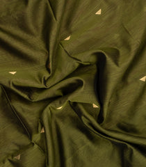 Dark Olive Handloom Maheswari Silk Cotton Saree With Buttas & Zari Border-SC4879