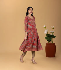 Printed Crimson Kurta-KR0857