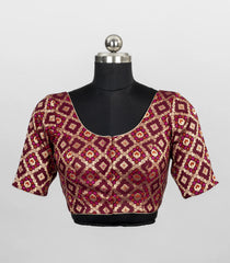 Maroon Blended Silk Readymade Saree Blouse with Chevron Zari Weave-RB5280