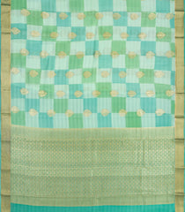 Aquamarine Mysore Crepe Silk Saree With Printed Checks & Buttas