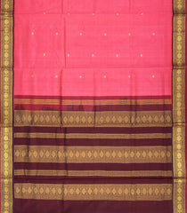 Bubblegum Pink Handloom Korvai Silk Cotton Saree With Buttas & Contrast Border-SC3710