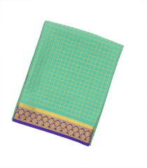 Aquamarine Mysore Crepe Silk Saree With Checks & Contrast Border