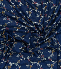 Navy Blue Printed Synthetic Dola Silk Saree With Floral Motifs & Zari Stripes-SY0468
