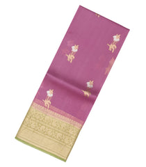 Bubblegum Pink Handloom Banarasi Organza Silk Saree With Floral Motifs-BE1718