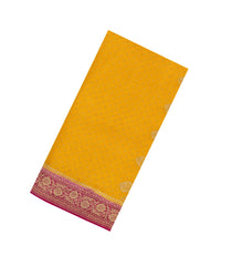 Mustard Handloom Banarasi Khaddi Georgette Silk Saree With Contrast Border-BE1806