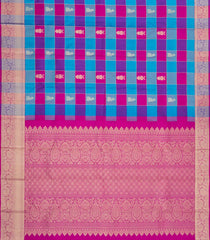 Cyan & Magenta Handloom Kanchipuram Silk Saree With Checks & Buttas-KA15044-Cyan