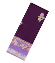 Dark Purple Woven Banarasi Poona Silk Saree With Buttas & Contrast Meena Border-BP1035