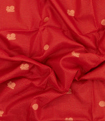 Red Handloom Silk Cotton Saree With Checks & Buttas-SC4243