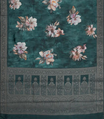 Sea Green Printed Synthetic Tussar With Contrast Zari Border-SY0299