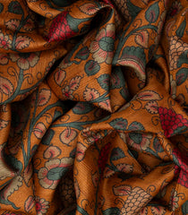 Mustard Handloom Tussar Silk Saree Printed With Floral Vine Motifs-Mustard