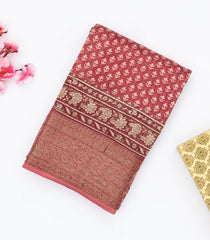 Dusty Pink Handloom Chanderi Cotton Saree Printed With Floral Motifs