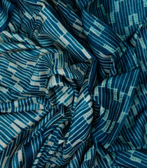 Indigo Handloom Tussar Silk Saree With Printed Stripes & Madhubani Pallu-TU2867