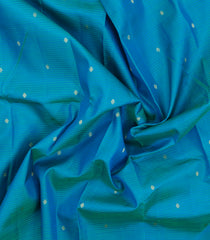 Cyan Handloom Kanchipuram Silk Saree With Stripes & Buttas-KA15475