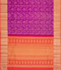 Purple Handloom Kanchipuram Silk Saree With Floral Vine Motifs-KA16416