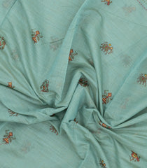 Light Blue Embroidered Synthetic Linen Saree With Elephant Motifs-SY0562