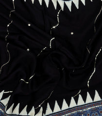 Black Printed Modal Silk Saree With Embroidered Motifs-PS0741