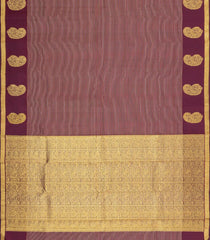 Dark Brown Handloom Kanchipuram Silk Saree With Stripes & Buttas-KA15327