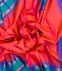 Orange Handloom Korvai Kanchipuram Silk Saree With Buttas & Temple Border-KA12540