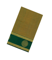 Olive Green Handloom Silk Cotton Saree With Zari Checks & Contrast Border-SC4722