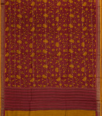 Crimson Woven Tussar Silk Saree With Stripes & Printed Floral Motifs-TU3114