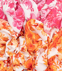 Orange & Pink Woven Crepe Silk Saree With Printed Floral Motifs-PS0521