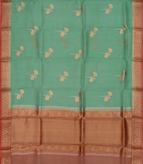 Mint Green Handloom Banarasi Organza Silk Saree With Floral Buttas-BE1482