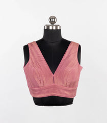 Baby Pink Metallic Tissue Sleeveless V-Neck Blouse-RB5266