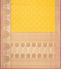 Yellow Handloom Kanchipuram Bridal Silk Saree With Contrast Meena Border-KA16280