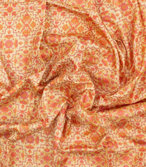 Cream Printed Silk Saree With Floral Motifs & Contrast Border-PS0798