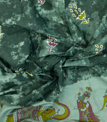 Green Printed Jaipur Cotton Saree With Elephant Motifs-JC1473