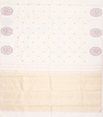 White Handloom Kanchipuram Silk Saree With Annam Buttas-KA12581