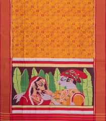 Mustard Handloom Rajkot Patola Ikat Silk Saree With Tie & Dye Pallu-IK0486