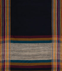 Black Handwoven Bengal Cotton Saree With Stripes Border-BG1501