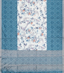Blue Woven Art Tussar Saree With Printed Bird Motifs-BL3765
