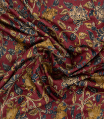 Crimson Woven Tussar Silk Saree With Printed Floral Vine Motifs-TU3117