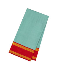 Turquoise Handloom Korvai Kanchipuram 9 Yards Silk Saree With Contrast Border-KA13391