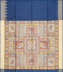 Dark Blue Woven Synthetic Tussar Saree With Printed Madhubani Motifs-BL4532