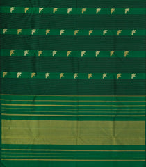 Dark Green Handloom Kanchipuram Silk Saree With Stripes & Buttas-KA15489