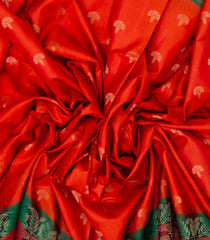 Orange Handloom Soft Silk Saree With Floral Motifs & Contrast Border-SO4159