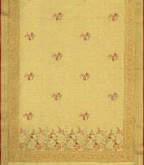 Beige Embroidered Linen Saree With Floral Motifs-LI0763