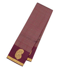 Dark Brown Handloom Kanchipuram Silk Saree With Stripes & Buttas-KA15327