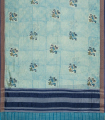 Turquoise Printed Chanderi Cotton Saree With Bird Motifs-CC1452