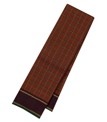 Brown Handloom Kanchipuram Silk Saree With Zari Checks & Contrast Border-KA14891